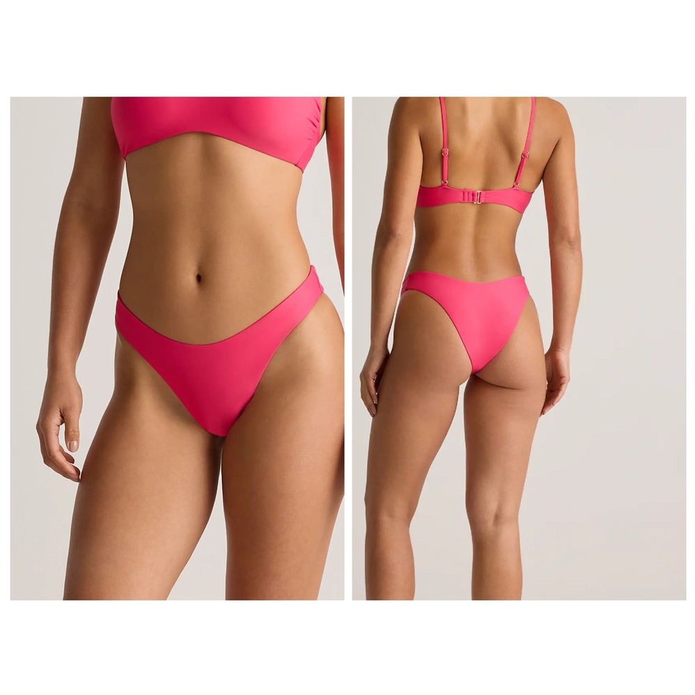 Quince Italian High Leg Bikini Bottom Women‎ M Fuchsia Pink V-Waist